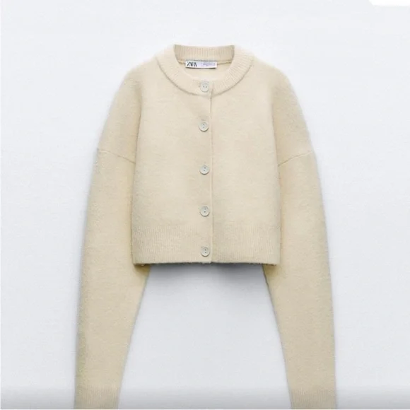 Zara NWT cream knit sweater cardigan 5536/126 - Picture 2 of 4